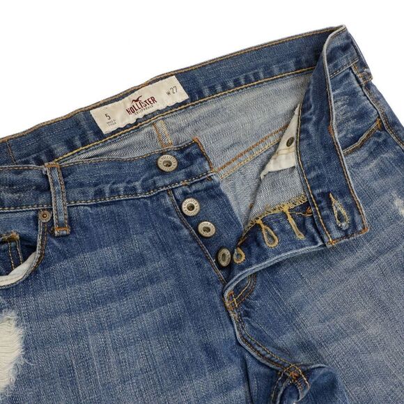Hollister Cropped Jeans Size 5 Juniors Button Fly Distress Cotton Measure 31x24 - Picture 2 of 10